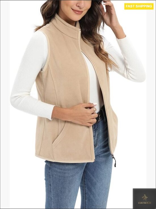 Jackets & Blazers - Fleece Vest with 6 Pockets Lightweight Classic Zip Up Sleeveless Women's